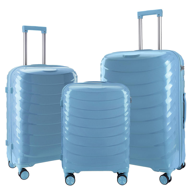 LARVENDER Luggage Sets 3 Piece, Hardside PP Carry On Luggage Suitcase with 360° Spinner Wheels Suitcase Sets for Women Men, Blue