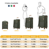 LARVENDER Luggage Sets 4 Piece, Softside Carry On Luggage Suitcase Set with 360° Spinner Wheels for Women Men(28/24/20/18) Army Green
