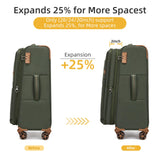 LARVENDER Luggage Sets 4 Piece, Softside Carry On Luggage Suitcase Set with 360° Spinner Wheels for Women Men(28/24/20/18) Army Green