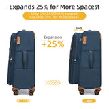 LARVENDER Luggage Sets 4 Piece, Softside Carry On Luggage Suitcase Set with 360° Spinner Wheels for Women Men(28/24/20/18) Navy Blue