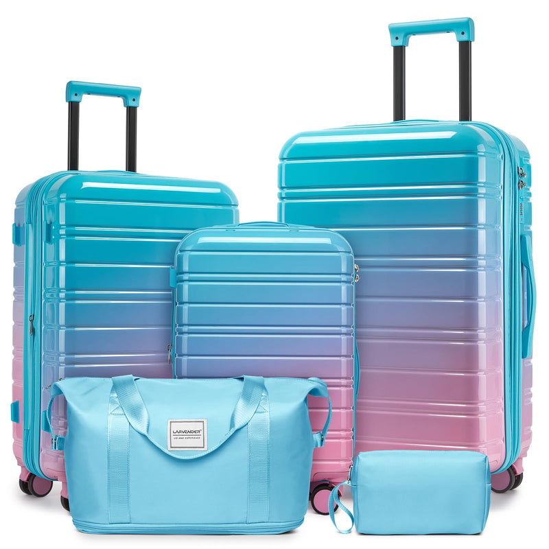 LARVENDER Luggage Sets 5 Piece Hardside Expandable Suitcase with Wheels Lock,PC+ABS Hardside Lightweight Rolling Suitcase for Women and Men,Cotton Candy