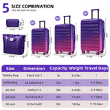 LARVENDER Luggage Sets 5 Piece Hardside Expandable Suitcase with Wheels Lock,PC+ABS Hardside Lightweight Rolling Suitcase for Women and Men,Midnight Berry