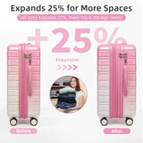 LARVENDER Luggage Sets 5 Piece Hardside Expandable Suitcase with Wheels Lock,PC+ABS Hardside Lightweight Rolling Suitcase for Women and Men,Peach Sparkling
