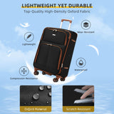 LARVENDER Luggage Sets 5 Piece Softside Expandable Suitcases Set with Spinner Wheels TSA Lock, Lightweight Soft Shell Rolling Travel Luggage Set Clearance for Men and Women, Black Brown