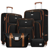 LARVENDER Luggage Sets 5 Piece Softside Expandable Suitcases Set with Spinner Wheels TSA Lock, Lightweight Soft Shell Rolling Travel Luggage Set Clearance for Men and Women, Black Brown