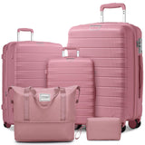 LARVENDER Luggage Sets 5 Piece with Duffel Bag Expandable(Only 28 inch) Hardside PP Carry On Luggage with 360° Spinner Wheels TSA Lock Luggage Sets for Women, Pink