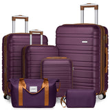 LARVENDER Luggage Sets 6 Piece, Expandable Hardside Carry on Suitcase Set with Spinner Wheels, Lightweight Rolling Luggage Sets for Women with TSA Lock, Purple