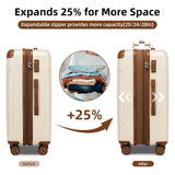 LARVENDER Luggage Sets 6 Piece, Expandable Luggage Set Clearance for Women, Suitcases with Wheels, Hardside Hard Shell Travel Luggage with TSA Lock (White Brown, 6pcs)