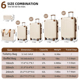 LARVENDER Luggage Sets 6 Piece, Expandable Luggage Set Clearance for Women, Suitcases with Wheels, Hardside Hard Shell Travel Luggage with TSA Lock (White Brown, 6pcs)