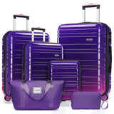 LARVENDER Luggage Sets 6 Piece, Expandable PC+ABS Hardside Multicolor Suitcase Sets with TSA Lock Double Spinner Wheels, Midnight Berry