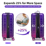 LARVENDER Luggage Sets 6 Piece, Expandable PC+ABS Hardside Multicolor Suitcase Sets with TSA Lock Double Spinner Wheels, Midnight Berry