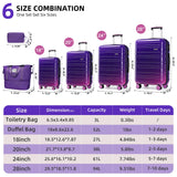LARVENDER Luggage Sets 6 Piece, Expandable PC+ABS Hardside Multicolor Suitcase Sets with TSA Lock Double Spinner Wheels, Midnight Berry