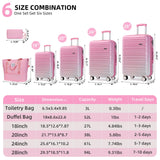 LARVENDER Luggage Sets 6 Piece, Expandable PC+ABS Hardside Multicolor Suitcase Sets with TSA Lock Double Spinner Wheels, Peach Sparkling
