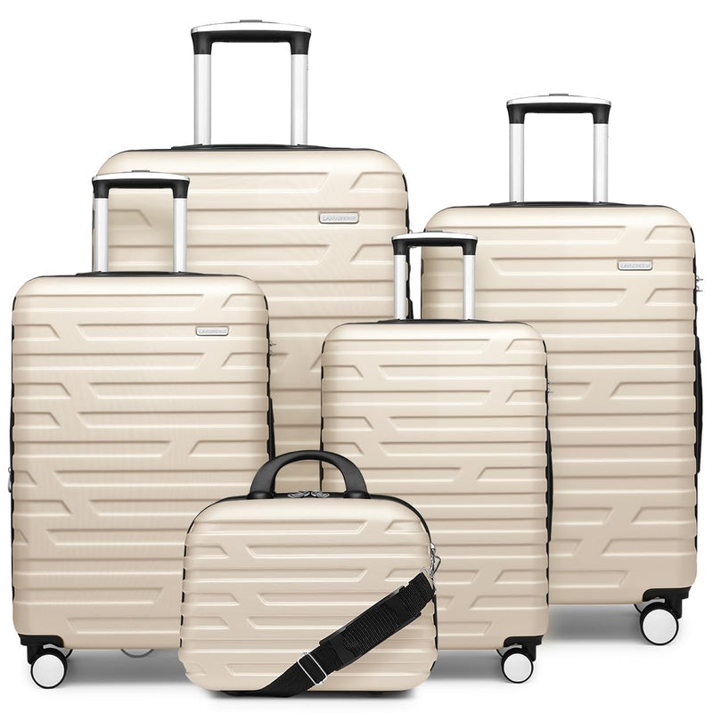LARVENDER Luggage Sets for Women 5 Piece Hardside Expandable Suitcases with Wheels TSA Lock, Lightweight Travel Carry On Suitcase Set with Cosmetic Case, Cream White