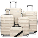LARVENDER Luggage Sets for Women 5 Piece Hardside Expandable Suitcases with Wheels TSA Lock, Lightweight Travel Carry On Suitcase Set with Cosmetic Case, Cream White