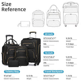 LARVENDER Softside Carry On Luggage 4 Piece, Expandable Carry On Luggage 22x14x9 Airline Approved Underseat Suitcase with Spinner Wheels TSA Lock, Black (16/20/BP/TB)