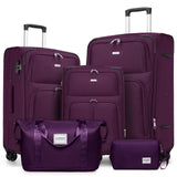 LARVENDER Softside Luggage Sets 5 Piece Expandable Suitcases Set with Spinner Wheels TSA Lock, Lightweight Soft Shell Rolling Travel Luggage Set for Men and Women, Purple
