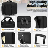 LASUK Rolling Briefcase Laptop Bag,17.3" Computer bag with wheels, Water Repellent Travel Roller Underseat Bag with RFID Blocking Pocket,Rolling Work Bags for women/men - Black