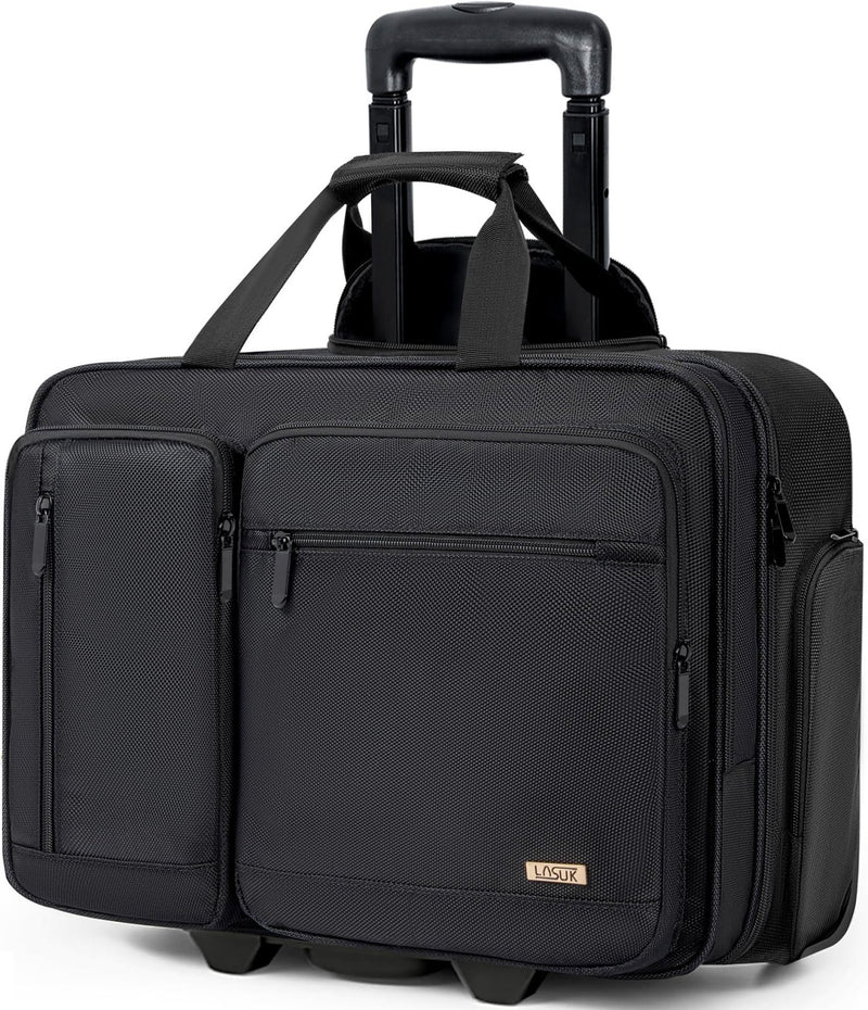 LASUK Rolling Laptop Bag, Wheeled Briefcase 17.3 inch Rolling Briefcase, Overnight Roller Bag, Repellent Travel Roller Underseat Bag