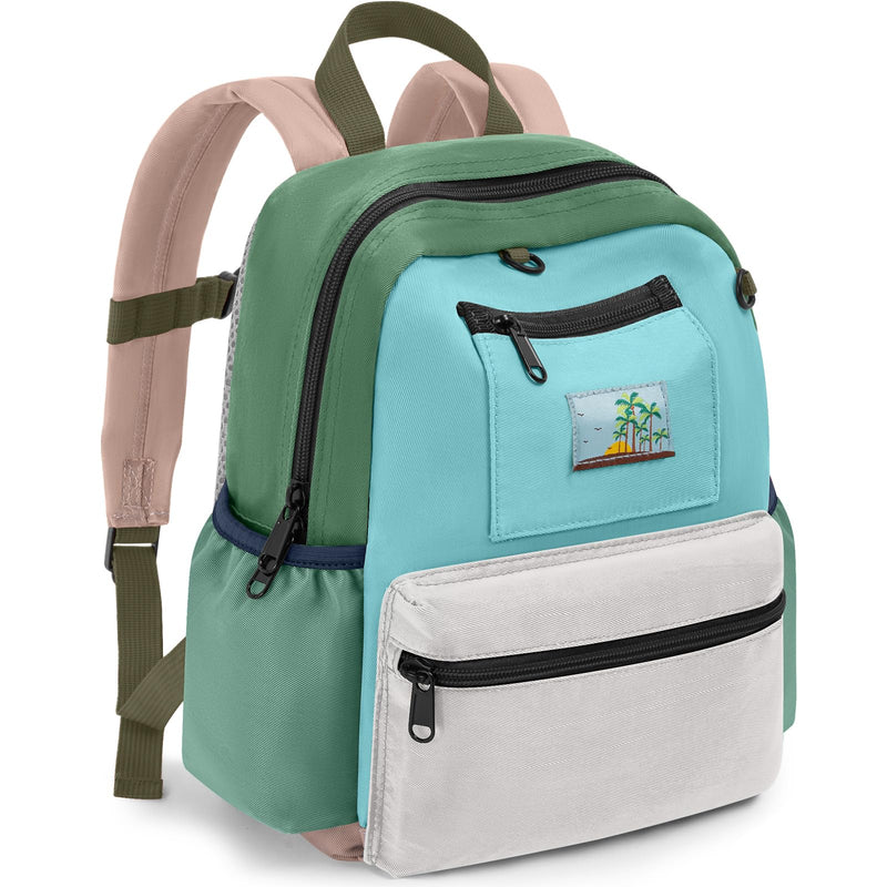 LASUK Toddler Backpack for Boys & Girls 1 - 3 Years, Durable Lightweight Kids Bookbag, Preschool Backpack for Kindergarten, Daycare, Travel, Green Grey