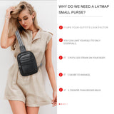 LATMAP 3L SMALL Sling Bag Fanny Packs For Women Men Mini Crossbody Chest Belt Travel Bag Purse Handbag Faux Leather Fashion Cute Black