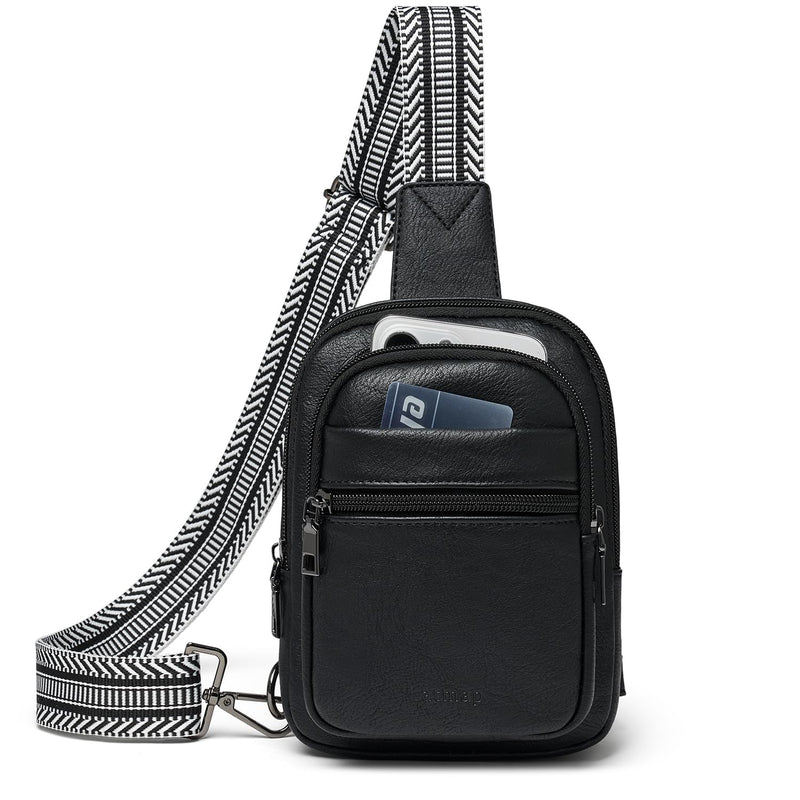 LATMAP 3L SMALL Sling Bag Fanny Packs For Women Men Mini Crossbody Chest Belt Travel Bag Purse Handbag Faux Leather Fashion Cute Black