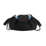 Lay Flat Drawstring Makeup Bag,Travel Cosmetic Organizer for Women,Large Capacity Toiletry Bag,Portable Open - Flat Design for Skincare and Makeup Brushes (Black)