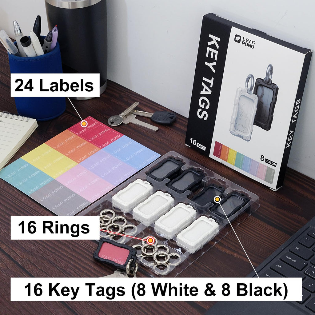 Leaf Pond 16 Pack Solid Plastic Key Tags with Rings, Heavy Duty Bulk ...