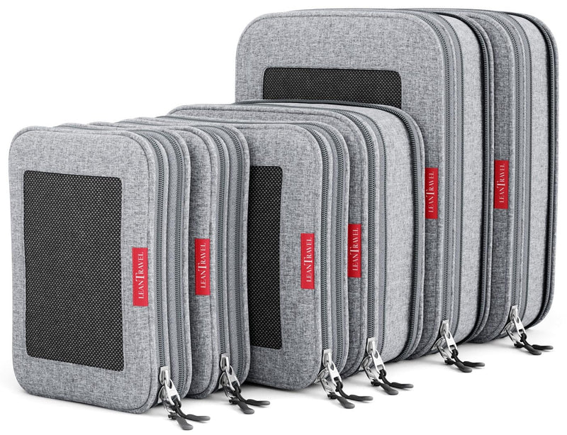 LeanTravel Premium Compression Packing Cubes for Travel - Luggage Organizers with Double Zipper - Sturdy Bags for Suitcase (6 - Pack, Grey)