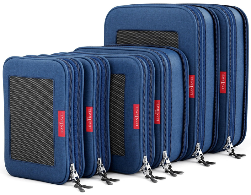 LeanTravel Premium Compression Packing Cubes for Travel - Luggage Organizers with Double Zipper - Sturdy Bags for Suitcase (6 - Pack, Navy Blue)