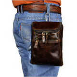 Le'aokuu Men Genuine Leather Small Messenger Bag Hook Waist Bag Belt Pack Bum Pouch 611 - 34 (A Coffee)