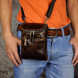 Le'aokuu Men Genuine Leather Small Messenger Bag Hook Waist Bag Belt Pack Bum Pouch 611 - 34 (A Coffee)