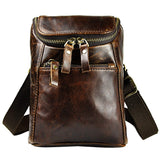 Le'aokuu Men Genuine Leather Small Messenger Bag Hook Waist Bag Belt Pack Bum Pouch 611-34 (A Coffee)