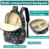 Leaper Laptop Backpack for Women: Cute Girls Backpack Floral for School College Travel Work - Lightweight Bookbag for Kids Teens - Aesthetic Back Pack Hiking Daypack for Teacher (Black - White Flower)