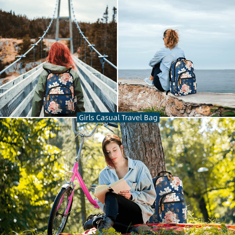 Leaper Laptop Backpack for Women: Cute Girls Backpack Floral for School College Travel Work - Lightweight Bookbag for Kids Teens - Aesthetic Back Pack Hiking Daypack for Teacher (Black - White Flower)