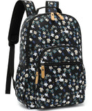 Leaper Laptop Backpack for Women: Cute Girls Backpack Floral for School College Travel Work - Lightweight Bookbag for Kids Teens - Aesthetic Back Pack Hiking Daypack for Teacher (Black-White Flower)