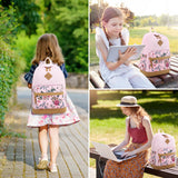 Leaper School Cute Backpack for Girls: Canvas Kawaii Bookbags for Girl 10 - 12 Years Old - Laptop Travel Backpacks for Teens Floral Pink