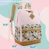 Leaper School Cute Backpack for Girls: Canvas Kawaii Bookbags for Girl 10 - 12 Years Old - Laptop Travel Backpacks for Teens Floral Pink