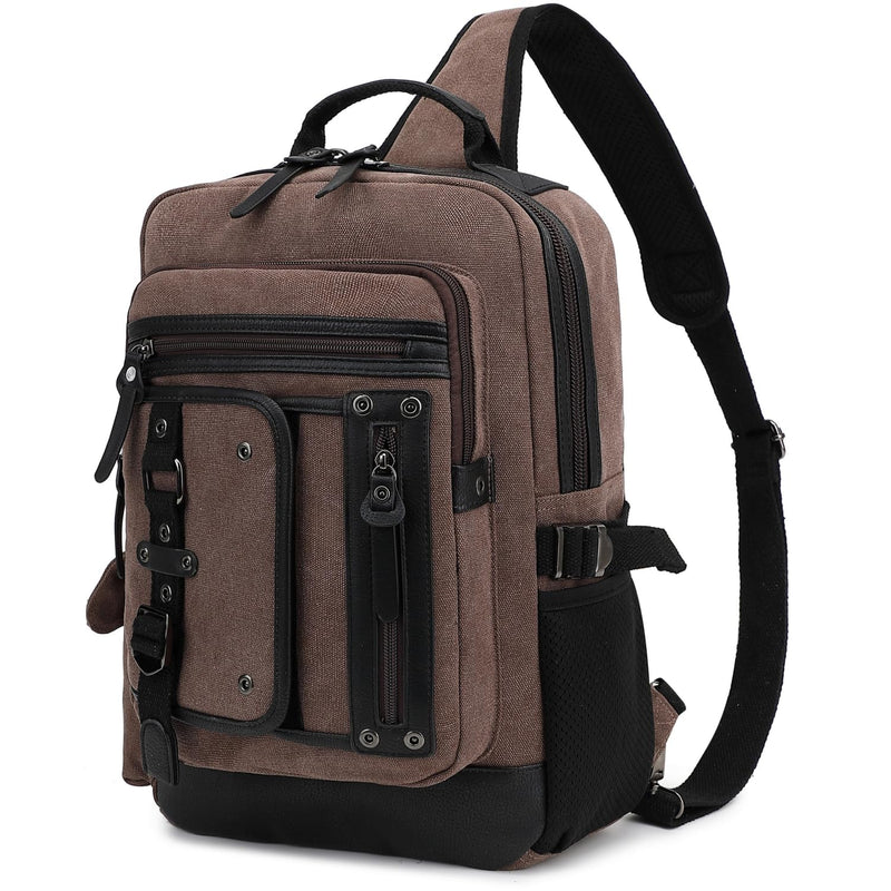 Leaper Sling Backpack Men Large: Canvas Messenger Bag for Men Crossbody - Single Strap Laptop Hiking School Casual Daypacks Brownness XL