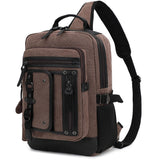 Leaper Sling Backpack Men Large: Canvas Messenger Bag for Men Crossbody - Single Strap Laptop Hiking School Casual Daypacks Brownness XL