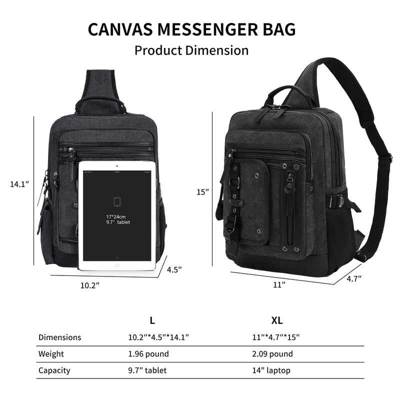 Leaper Sling Backpack Men Large: Canvas Messenger Bag for Men Crossbody - Single Strap Laptop Hiking School Casual Daypacks Brownness XL