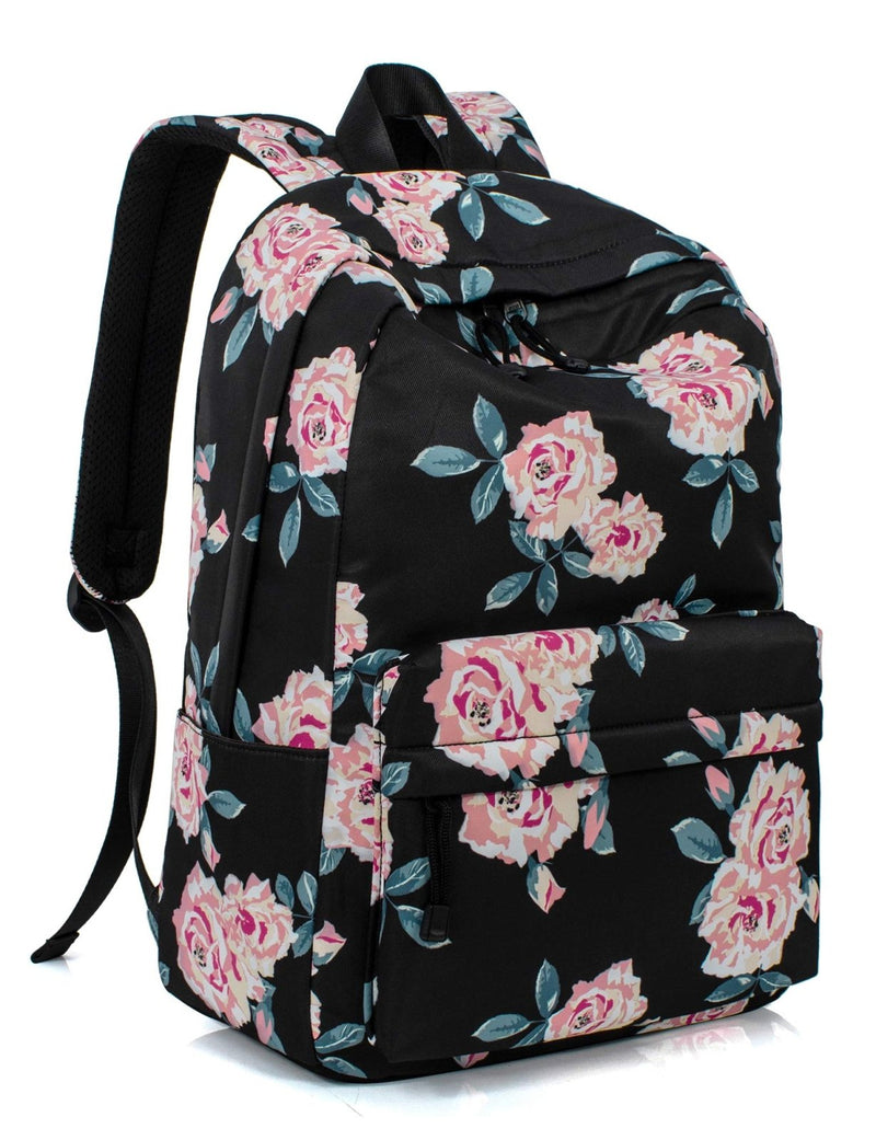 Leaper Travel Backpack for Women Girls Water Resistant Backpack for School Laptop Backpack Kids Backpack Kawaii Bookbag Floral Black