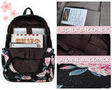 Leaper Travel Backpack for Women Girls Water Resistant Backpack for School Laptop Backpack Kids Backpack Kawaii Bookbag Floral Black