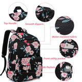 Leaper Travel Backpack for Women Girls Water Resistant Backpack for School Laptop Backpack Kids Backpack Kawaii Bookbag Floral Black