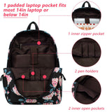 Leaper Travel Backpack for Women Girls Water Resistant Backpack for School Laptop Backpack Kids Backpack Kawaii Bookbag Floral Black