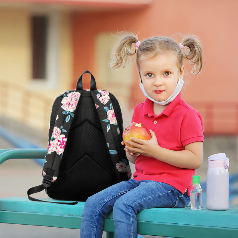 Leaper Travel Backpack for Women Girls Water Resistant Backpack for School Laptop Backpack Kids Backpack Kawaii Bookbag Floral Black