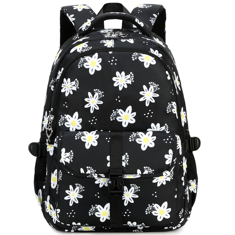 Leaper Women Floral Laptop Backpack Water - resistant College Bags Travel Backpack Flower Daypack Fits 15.6 Inch Laptop Black