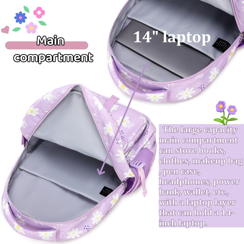 Leaper Women Floral Laptop Backpack Water - resistant College Bags Travel Backpack Flower Daypack Fits 15.6 Inch Laptop Black