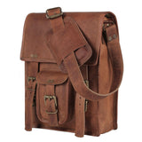 Leather crossbody bag messenger satchel tablet bag 11 inches for men and women (Brown)