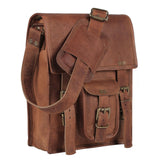 Leather crossbody bag messenger satchel tablet bag 11 inches for men and women (Brown)